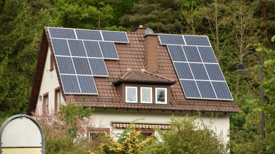 Solar panels on roof of house in Germany