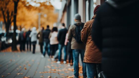 people standing in a queue